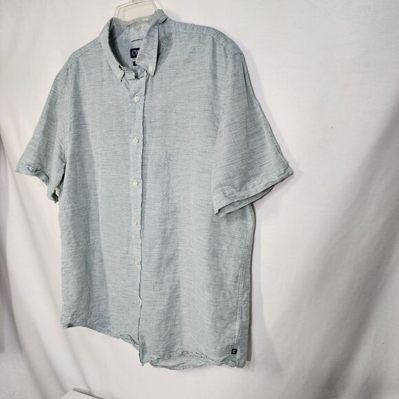 Chaps Mens Shirt Size XL Linen Cotton Green Button Up Short Sleeve Casual Beach - Picture 4 of 13